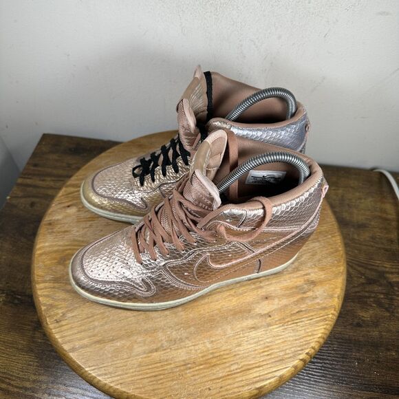 Nike Dunk Sky Hi Shoes Womens Size 8.5 Pink Metallic Snakeskin Wedge 644411-900 - Picture 3 of 8